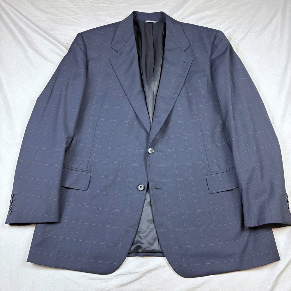 Zanella Navy Blue Sport Coat 44R Windowpane Check Made in Italy Wool Designer